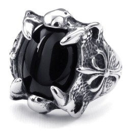 Anello Intarsiato In Agata Nera Al Titanio