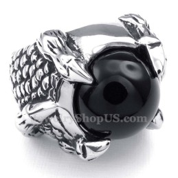 Anello Intarsiato In Agata Nera Al Titanio
