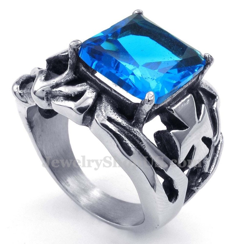 Anello In Titanio Con Pietra Ornamentale Blu Anello In Titanio Con Pietra Ornamentale Blu
