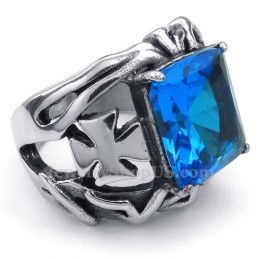 Anello In Titanio Con Pietra Ornamentale Blu