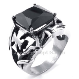 Anello In Titanio Con Pietra Ornamentale Nera