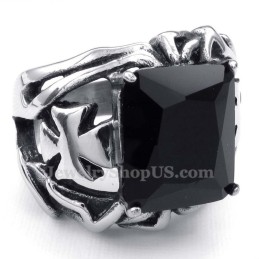 Anello In Titanio Con Pietra Ornamentale Nera