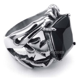 Anello In Titanio Con Pietra Ornamentale Nera