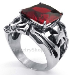 Anello In Titanio Con Pietra Ornamentale Rossa