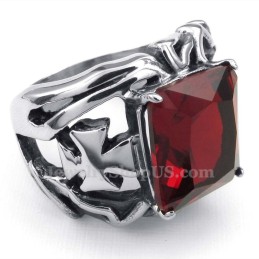 Anello In Titanio Con Pietra Ornamentale Rossa