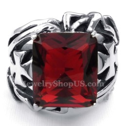 Anello In Titanio Con Pietra Ornamentale Rossa