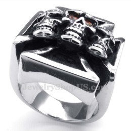 Anello In Titanio Con Teschio A Croce E Occhi In Zircone Rosso