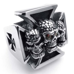 Anello In Titanio Con Teschio A Croce E Occhi In Zircone Rosso