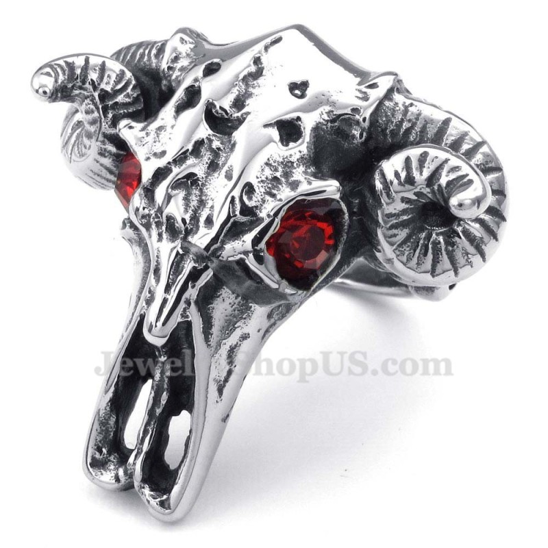 Anello In Titanio Con Testa Di Mucca E Occhi Rossi Anello In Titanio Con Testa Di Mucca E Occhi Rossi
