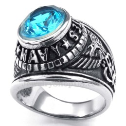 Anello In Titanio Con Zircone Blu