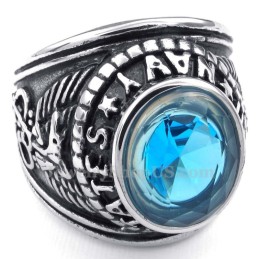 Anello In Titanio Con Zircone Blu