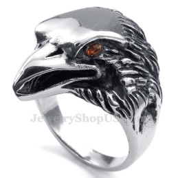Anello In Titanio Con Aquila E Occhi Rossi