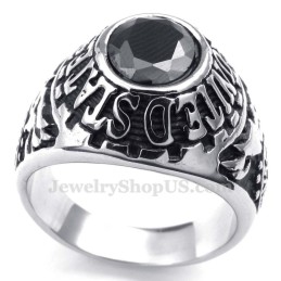 Anello In Titanio Con Zircone Nero Intarsiato