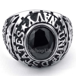 Anello In Titanio Con Zircone Nero Intarsiato