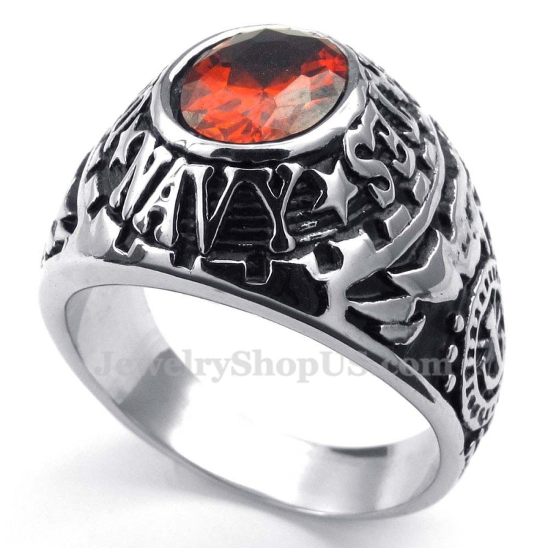 Anello In Titanio Con Zircone Rosso Intarsiato Anello In Titanio Con Zircone Rosso Intarsiato