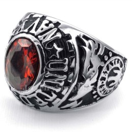 Anello In Titanio Con Zircone Rosso Intarsiato