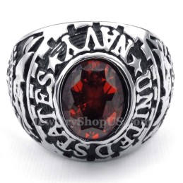 Anello In Titanio Con Zircone Rosso Intarsiato