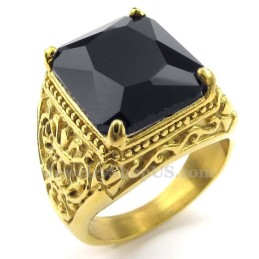 Anello In Titanio Dorato Con Zircone Nero