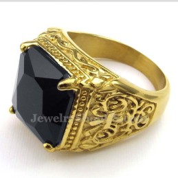 Anello In Titanio Dorato Con Zircone Nero