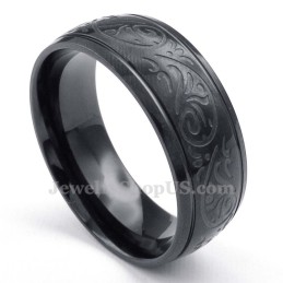 Anello Rotondo In Titanio Nero Con Motivo A Corrosione