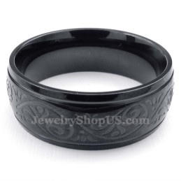 Anello Rotondo In Titanio Nero Con Motivo A Corrosione