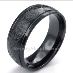 Anello Rotondo In Titanio Nero Con Motivo A Corrosione