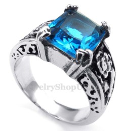 Anello In Titanio Con Zircone Blu
