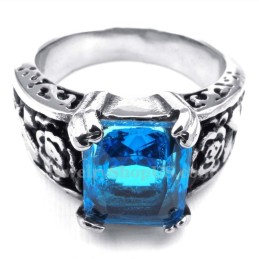 Anello In Titanio Con Zircone Blu