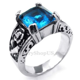 Anello In Titanio Con Zircone Blu