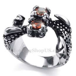 Anello In Titanio Con Zampa E Strass Rossi