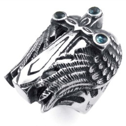 Anello In Titanio Con Croce E Zircone Blu