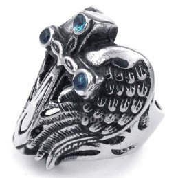 Anello In Titanio Con Croce E Zircone Blu