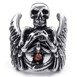 Anello In Titanio Con Teschio E Ala