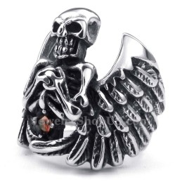 Anello In Titanio Con Teschio E Ala