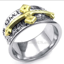 Anello Con Croce In Titanio E Oro