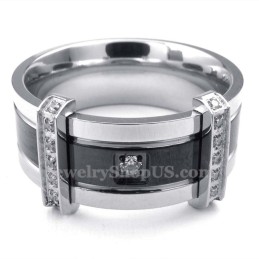 Anello Da Uomo In Titanio Con Strass Bianchi