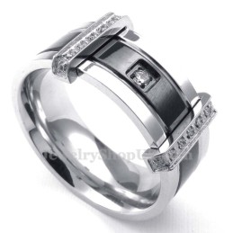 Anello Da Uomo In Titanio Con Strass Bianchi