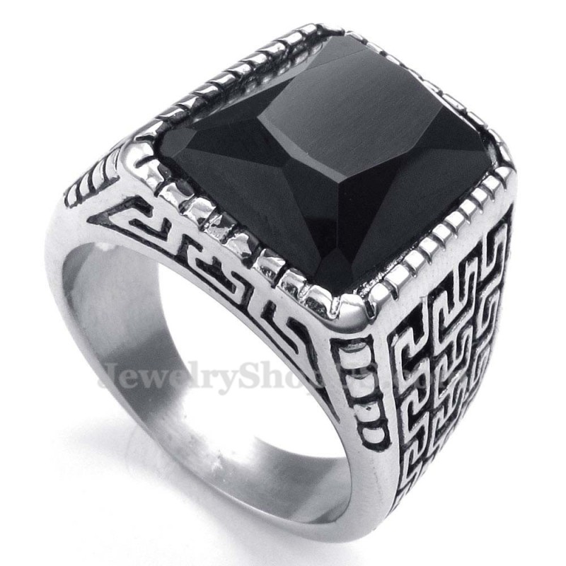 Anello Da Uomo In Titanio Con Zircone Nero Anello Da Uomo In Titanio Con Zircone Nero