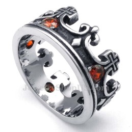 Anello In Titanio Con Corona Imperiale E Zircone Rosso