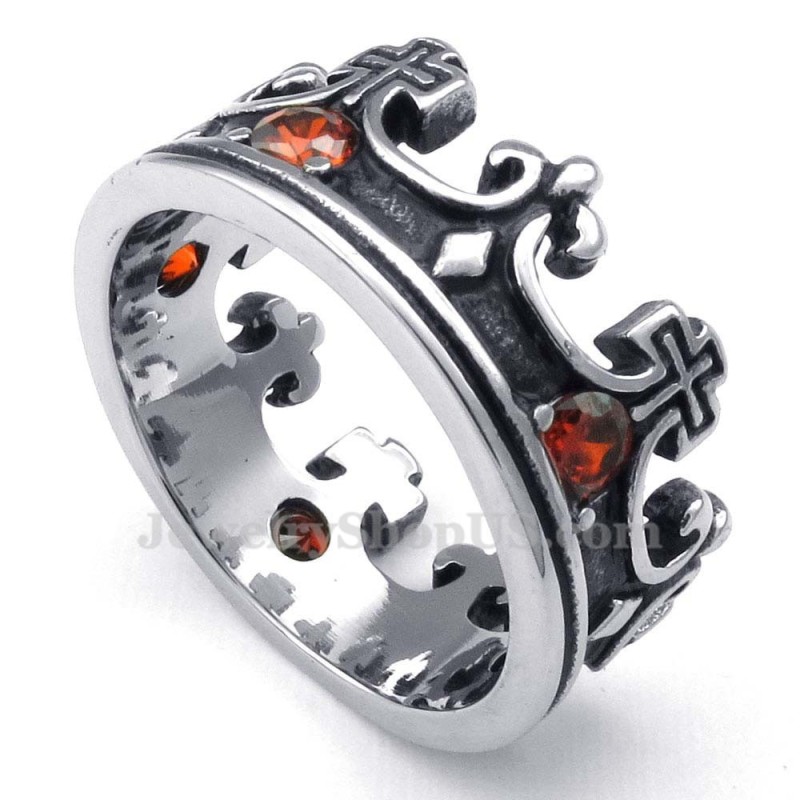 Anello In Titanio Con Corona Imperiale E Zircone Rosso Anello In Titanio Con Corona Imperiale E Zircone Rosso