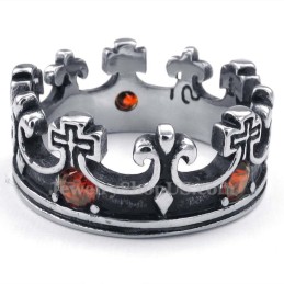 Anello In Titanio Con Corona Imperiale E Zircone Rosso