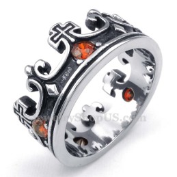 Anello In Titanio Con Corona Imperiale E Zircone Rosso