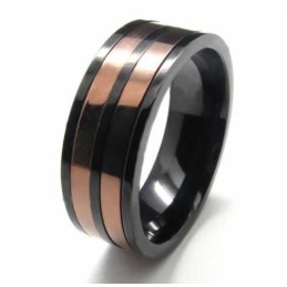Anello A Fascia In Titanio Con Due Cerchi Intarsiati Da 8 Mm