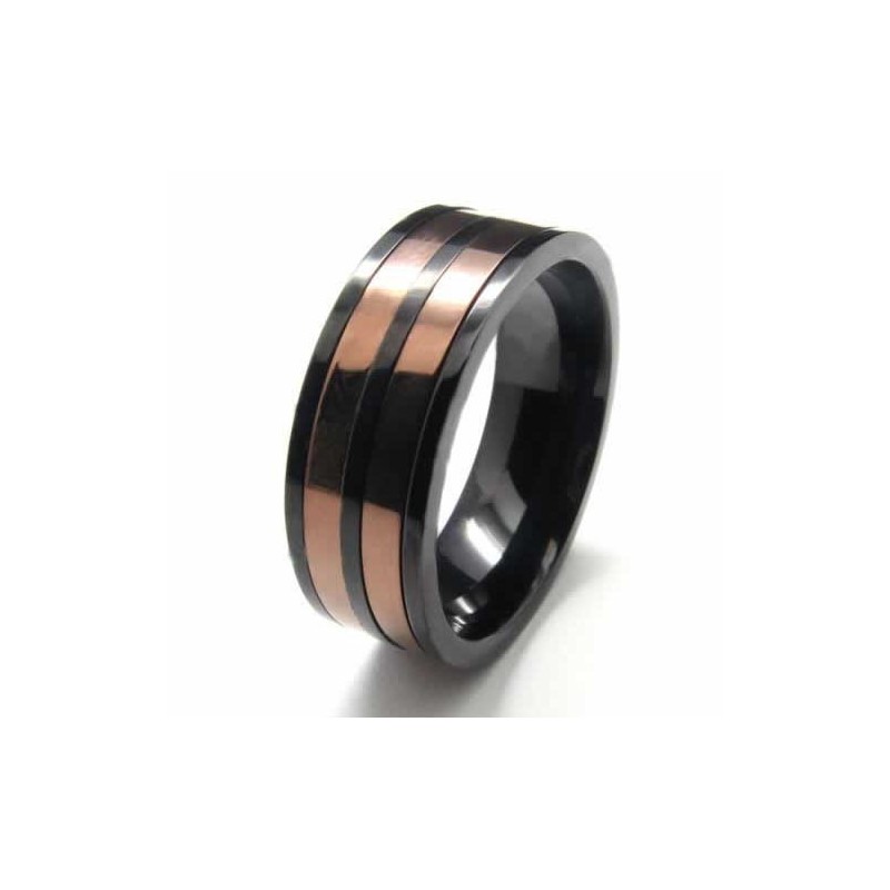 Anello A Fascia In Titanio Con Due Cerchi Intarsiati Da 8 Mm Anello A Fascia In Titanio Con Due Cerchi Intarsiati Da 8 Mm