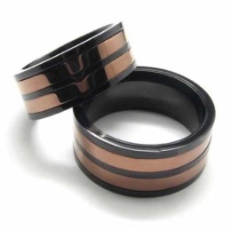 Anello A Fascia In Titanio Con Due Cerchi Intarsiati Da 8 Mm