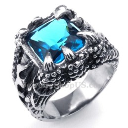 Anello In Titanio Con Zircone Blu