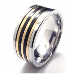 Anello Con Fascia Intarsiata In Titanio E Oro Da 9 Mm
