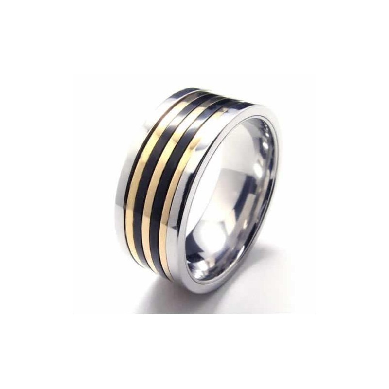 Anello Con Fascia Intarsiata In Titanio E Oro Da 9 Mm Anello Con Fascia Intarsiata In Titanio E Oro Da 9 Mm