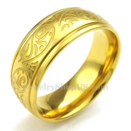 Anello Con Motivo Floreale Rotondo In Titanio Dorato