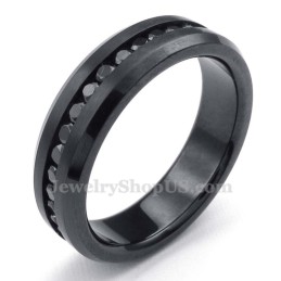 Anello In Titanio Nero Con Strass